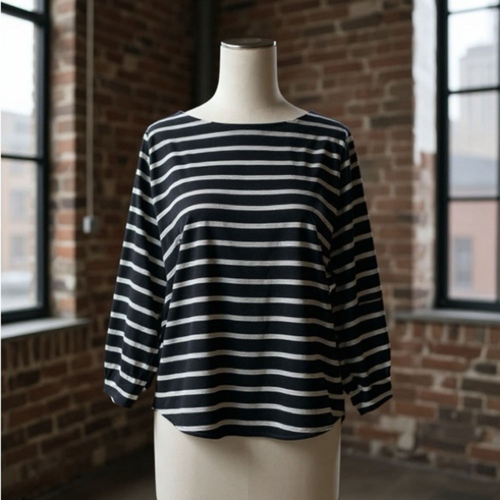 LOFT Black and White Striped Blouse
